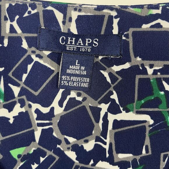 Chaps Faux Wrap Dress Large Navy & Green Abstract Print Sleeveless Church Career - Picture 5 of 6